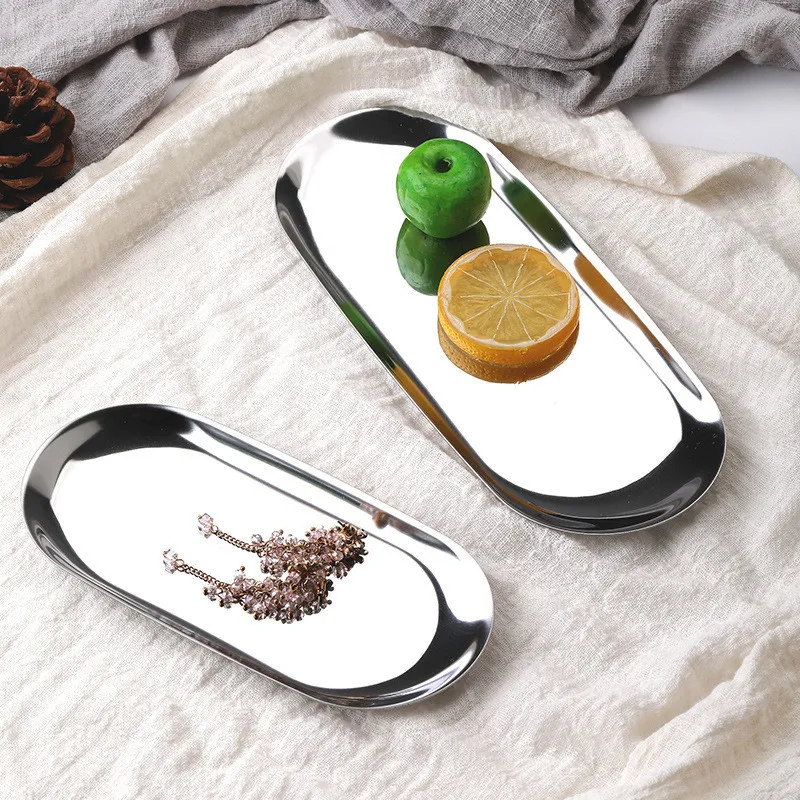 

Nordic Style Gold Dining Plate Stainless Steel Dessert Nut Fruit Cake Tray Snack Kitchen Western Steak