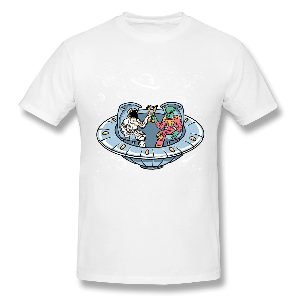 

Astronaut and Alien Chill Together Inside Ufo Tshirt Man T Shirt Men Clothing SHORT Tees