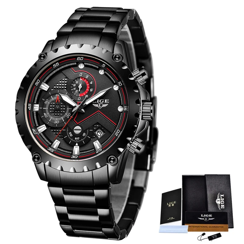 

LIGE New Men Watches Top Luxury Brand Fashion Sport Waterproof Chronograph Male Stainless Steel Wristwatch Men Relogio Masculino