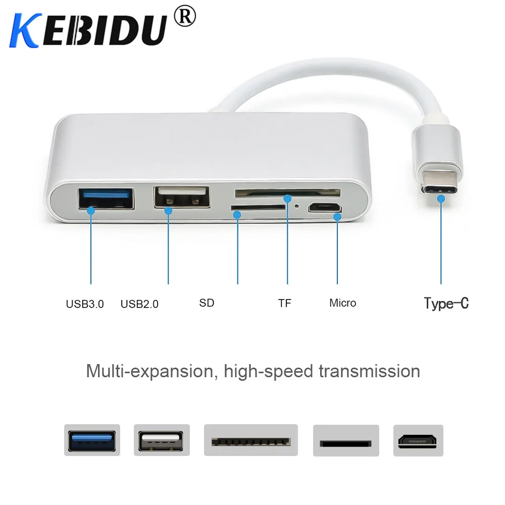 Usb концентратор Kebidu 5 в 1 картридер USB Type C OTG адаптер питания с Micro для Macbook Air Pro Surface 6