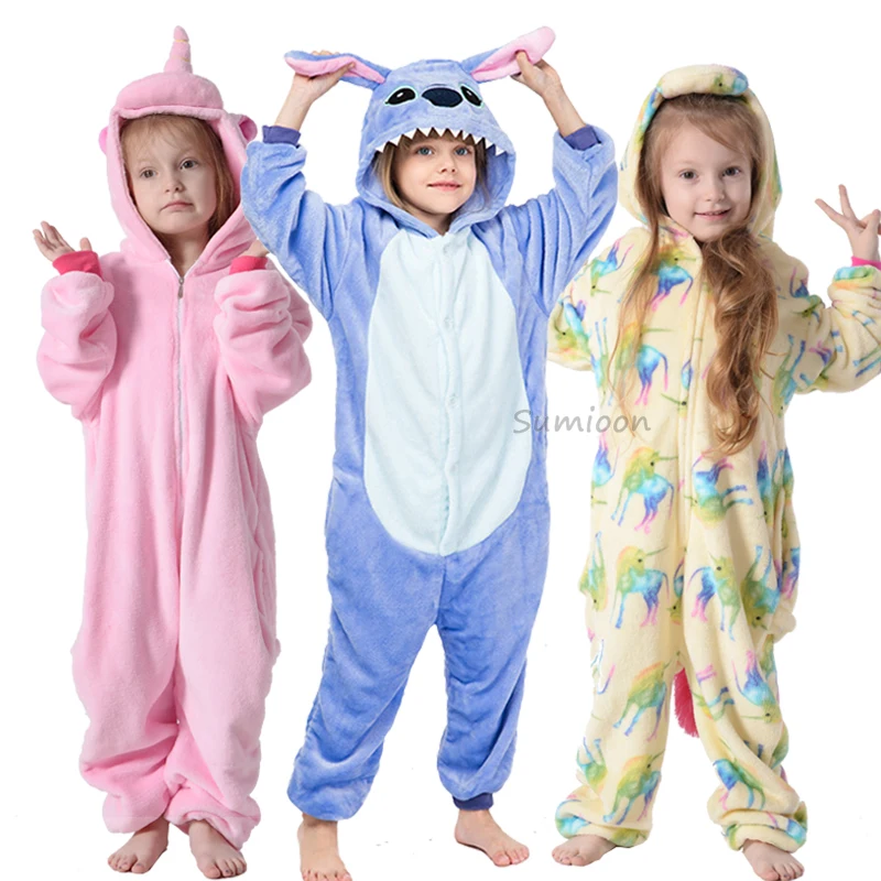 Зимние Детские пижамы кигуруми в виде единорога детские комбинезоны стиле аниме