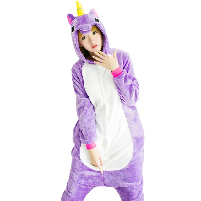 Purple Tianma Kigurumi Пижама зимняя, теплая, с капюшоном животного Пижама Единорог totoro Panda Покемон стежка Cat Комбинезоны для взрослых Для женщин Для мужчин - Цвет: Purple Tianma