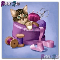 5d animal diamond painting embroidery cat in the sewing box diy square or round cross stitch home decoration present