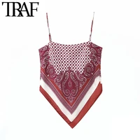 traf women sexy fashion printed backless bow tie camis tank vintage spaghetti strap summer female shirts chic tops