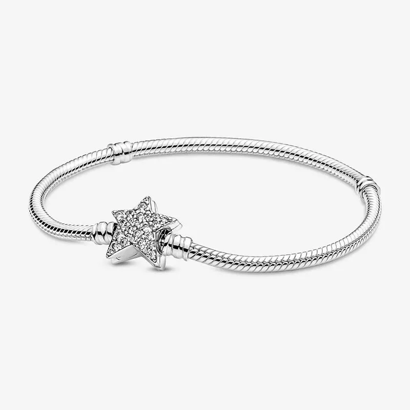 

Authentic S925 Sterling Silver Moments Asymmetric Star Chain Bracelet For Women Diy Jewelry Original Charm