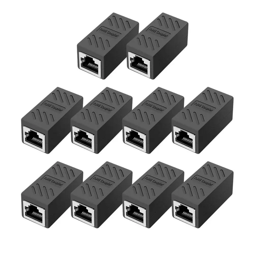 

Пастольный соединитель RJ45, линейный соединитель Cat7/Cat6/Cat5e, удлинитель кабеля Ethernet, адаптер мама-мама (10 шт. в упаковке, черный)