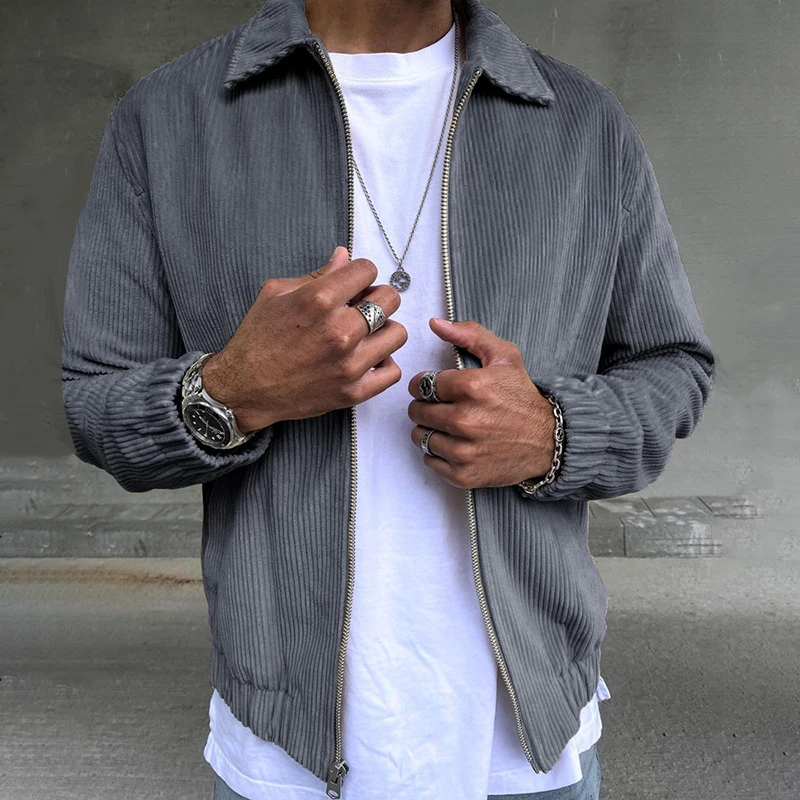 Мужская модная куртка с длинным рукавом одежда топы на молнии ребристые пальто