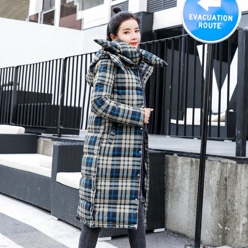 2020 зимняя женская длинная куртка размера плюс с клетчатым принтом и