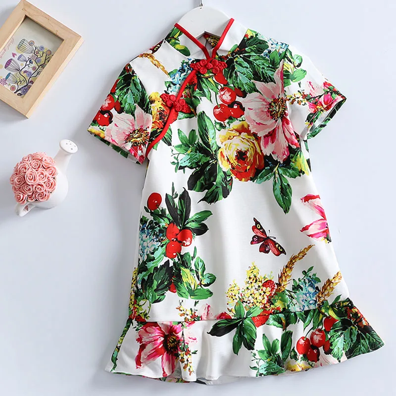 Beenira Cheongsam Dress 2020 European And American Brand Style Children Sleeveless Printed Princess For 4-14Y Girls | Детская одежда и
