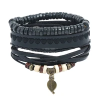 ajc vintage woven set leather bracelet diy simple mens jewelry gift multilayer beaded leather bracelet
