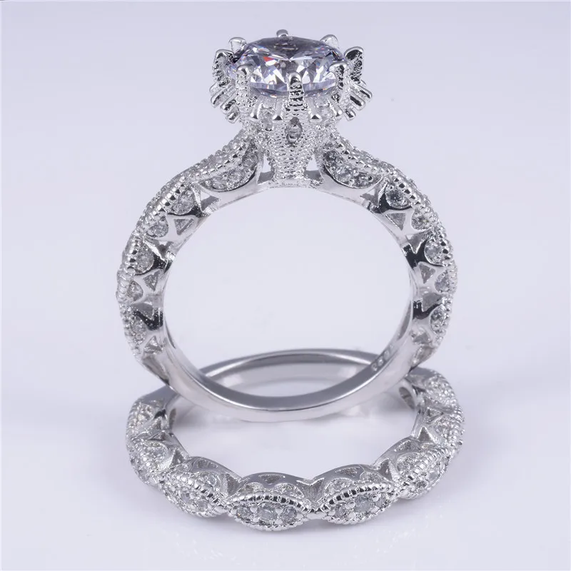 Роскошное кольцо с цветком 3ct имитация бриллианта 2 в 1 100% чистое серебро 925 пробы