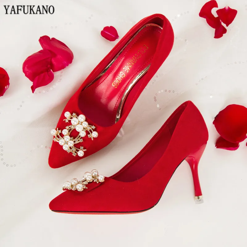 Женские свадебные туфли элегантные красные вечерние на высоком каблуке