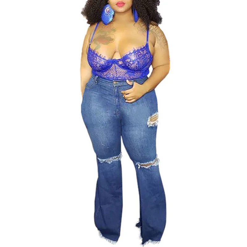 

Модные джинсы, женские хлопковые расклешенные штаны на молнии, летние рваные джинсы для мам, пикантные джинсы 5XL