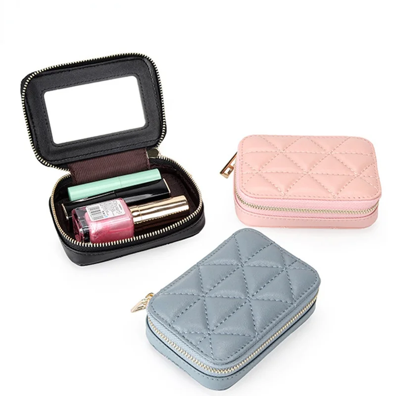 

Portable leather jewelry storage box travel cosmetics beauty storage box container box lipstick leather case cosmetic bag