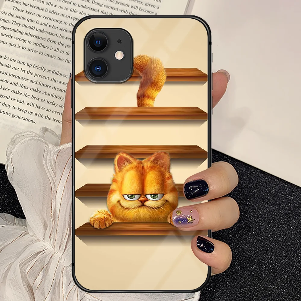 

Garfield Cartoon Cat Phone Tempered Glass Case Cover For IPhone 6 6S 7 8 11 12 X Xr Xs Se 2020 Pro Max Plus Mini Painting Soft