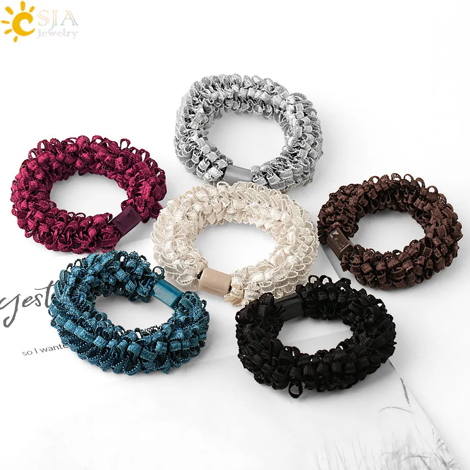 CSJA 6 шт. корейский стиль кольцо для волос высокие эластичные резинки кружевная