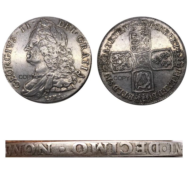 

United Kingdom 1746 Great Britain 1 Crown - George II Coin UK Metal Cupronickel Plated Silver Copy Souvenir Coins