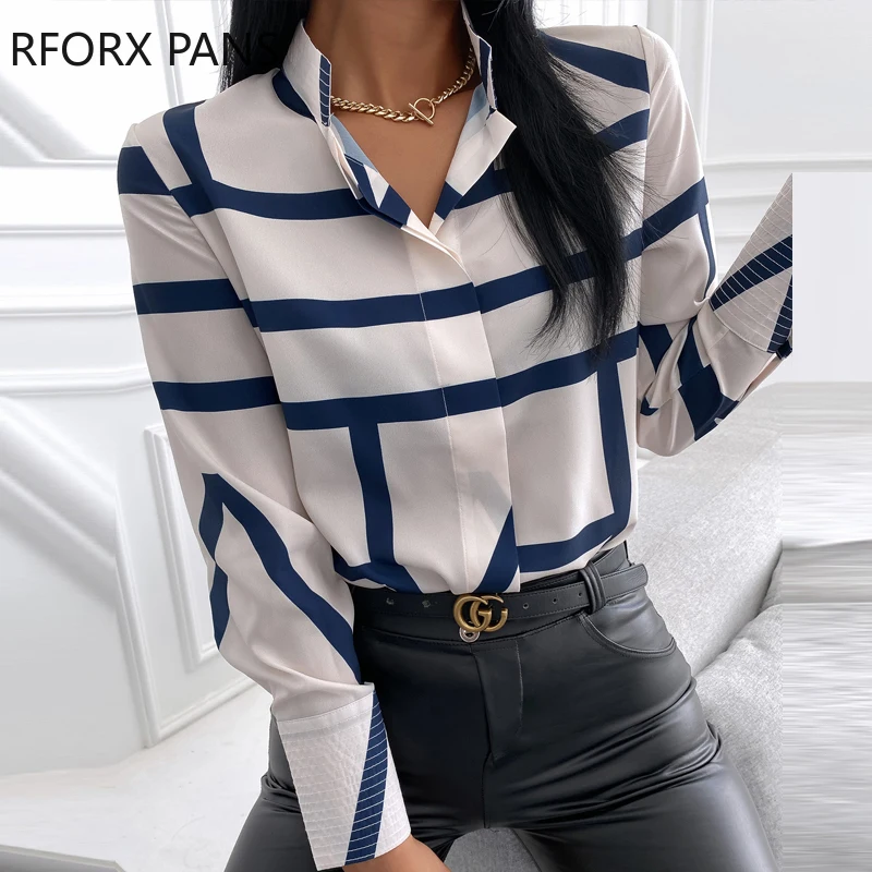 

Весенняя полосатая Повседневная рубашка с длинным рукавом, женская блузка с длинным рукавом, топ 2021