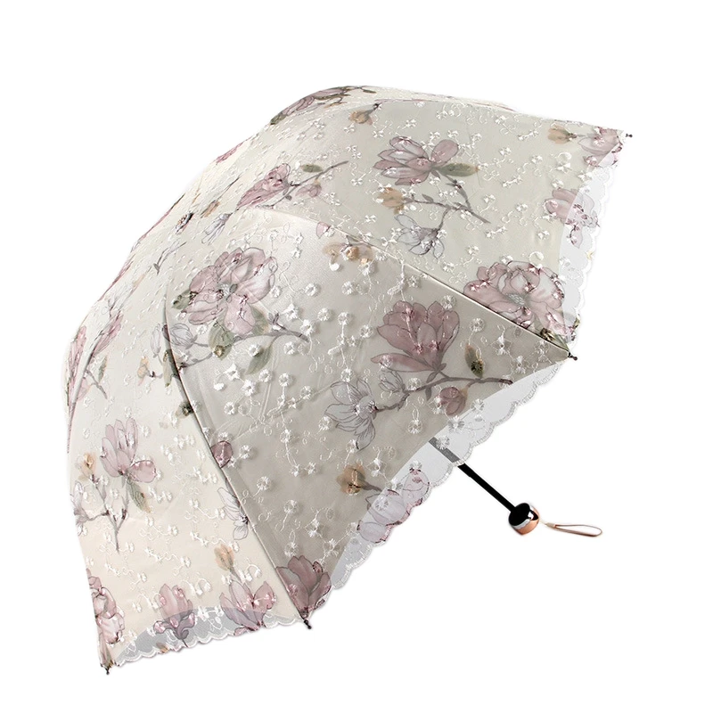 Двухслойный кружевной зонт от солнца с защитой УФ-лучей женский складной милый