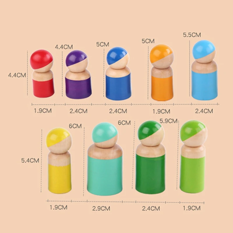 

High Quality Funny Wooden Montessori Toy Pulling Wood Doll Shape Matching Size Cognition Early Learning Educational Toys
