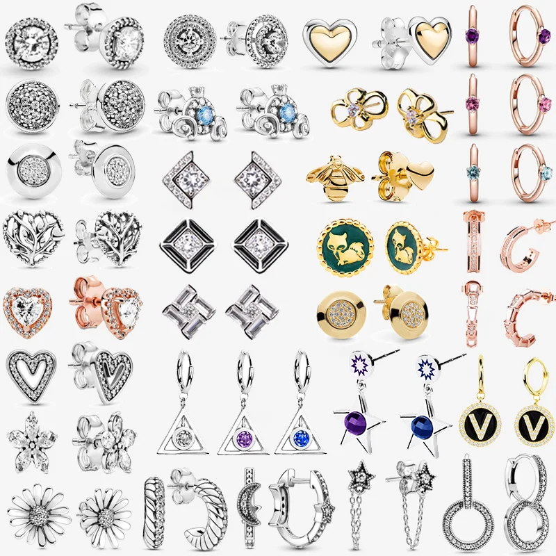 

2021 Mother's Day Trendy 925 Sterling Silver Earring Domed Golden Heart Sparkling Halo Stud Earrings Women Birthday Jewelry Gift