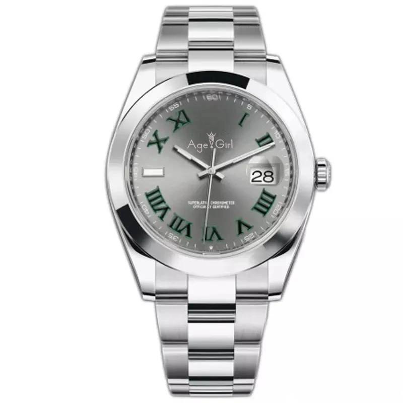 Роскошные брендовые Новые Мужские автоматические механические часы Datejust из нержавеющей стали сапфировые серебряные розовое золото Римский зеленый синий серый часы 41 мм