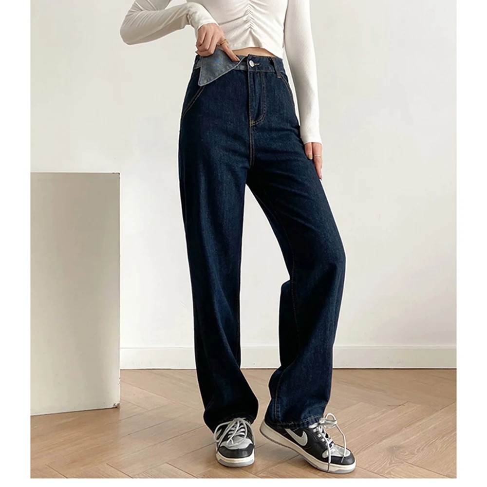 

Женские джинсы с высокой талией Rylanguage, винтажная уличная одежда на 2 пуговицах, модные прямые широкие мешковатые брюки для женщин