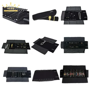 Сумка для украшений, черная бархатная сумка в рулоне, переносной дорожный органайзер, сумка ручной работы, сумка для колец, ожерелий, браслетов, сережек, 1 шт.