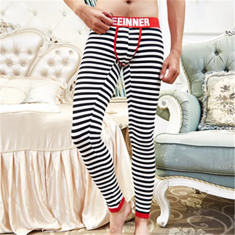 

Cotton & Spandex Men's Thermal Underwear Sexy U-Convex Strips Fashion Long Johns Sleepwear Leggings Men Stretch & Tight Trousers