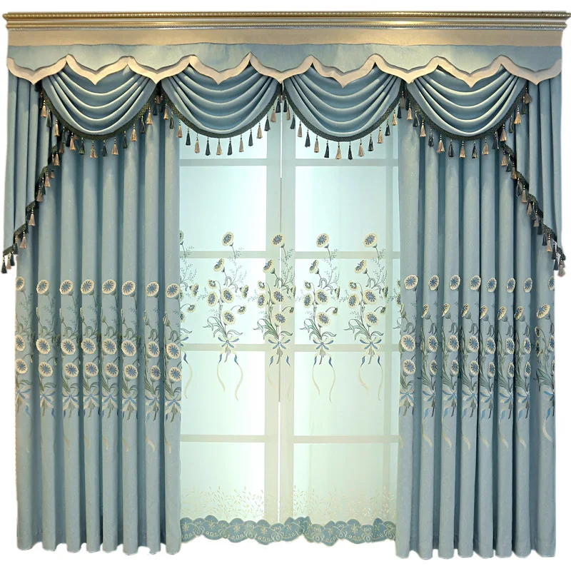 

Custom Curtians for Living Room Bedroom Shade French Window European-Style Embroidered Curtain Left and Right Biparting Open