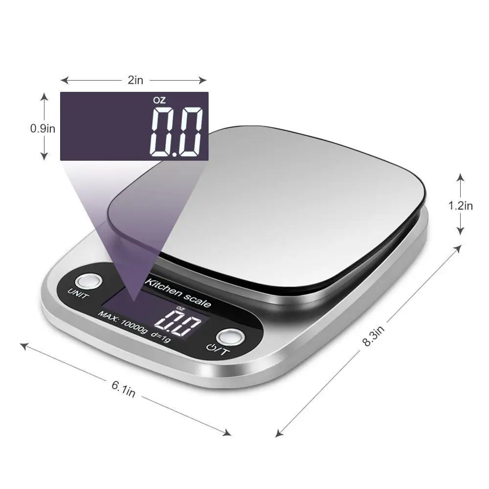 

10Kg/1g Food Scale Digital Kitchen stainless steel weighing Postal Electronic Scales Measuring tools weight Balance