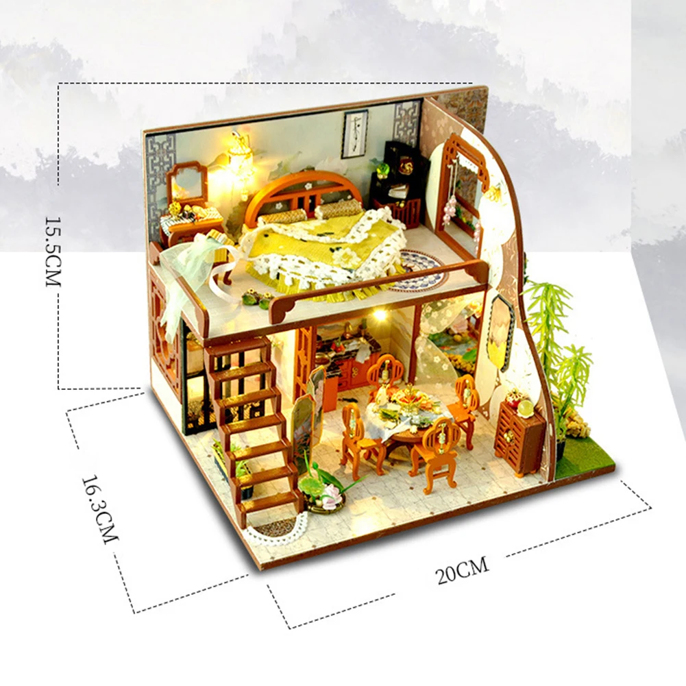 

Wooden Assembled Doll House DIY Miniature Wooden House Pinellia Dutch Model Assembling Toys Dust Cover