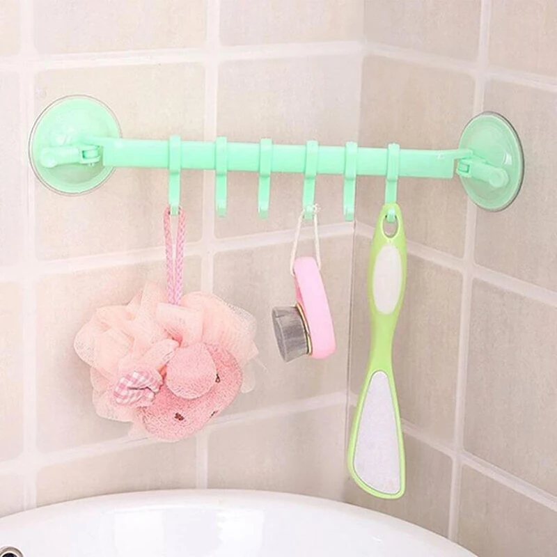 

Towel Rack Suction Cup 6 Hooks Bathroom Kitchen Wall Door Holder Sucker Hanger