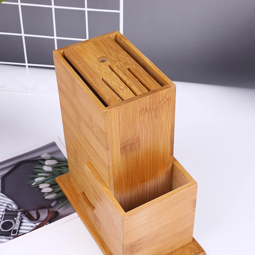 

Wholesale Bamboo Wooden Knife Holder Block Scissor Slot Storage Rack Stand Wooden Kitchen Accessories Kitchen Organizer Tool