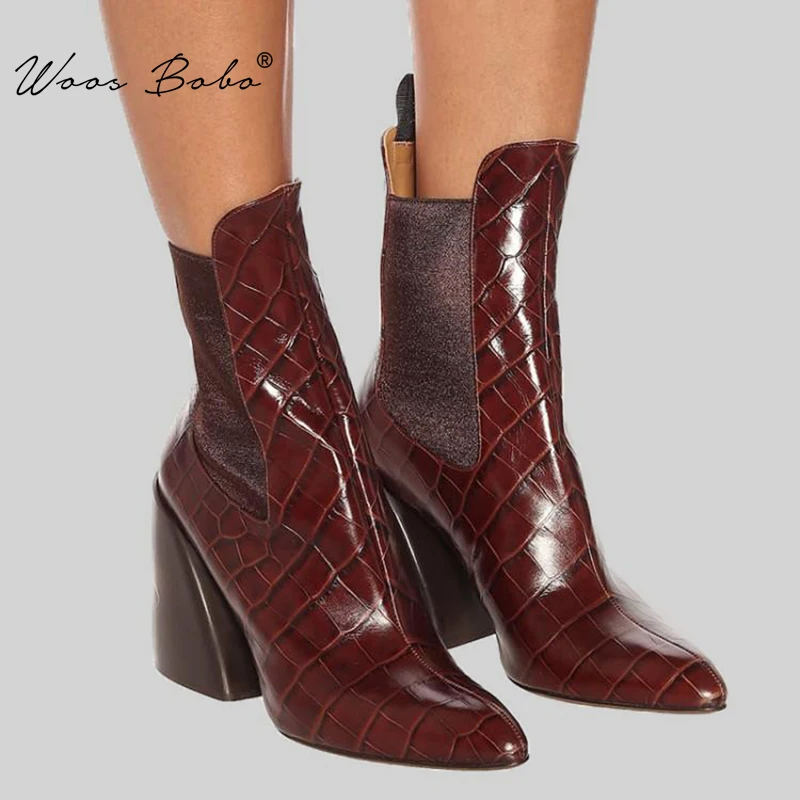 Женские ботильоны из натуральной кожи ботинки на высоком каблуке толстом с