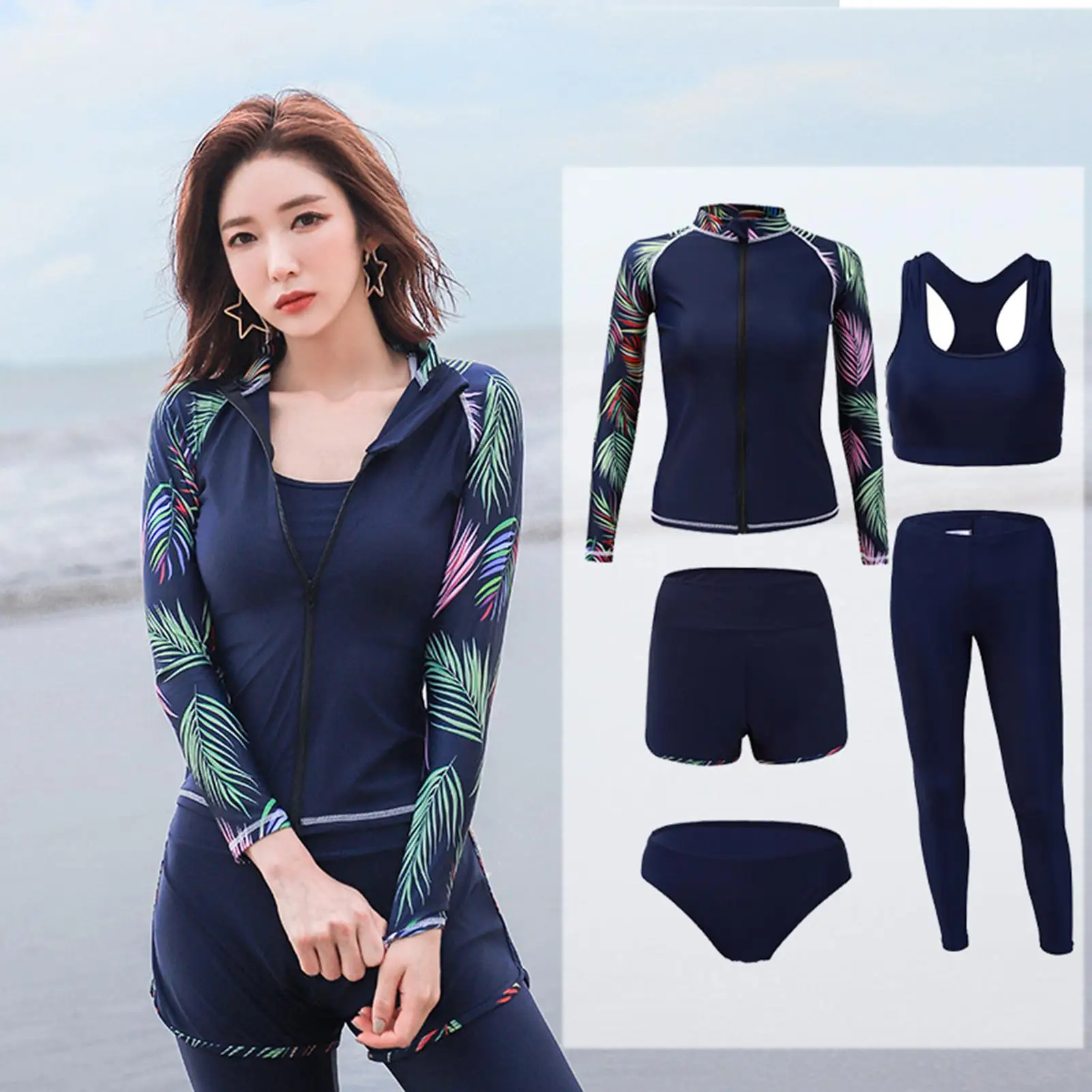 

Fashion Women Long Sleeve Coverup Swimsuit Wrap Underwaist Shorts Swimwear Set