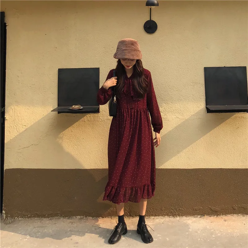 Женское шифоновое платье в горошек повседневное элегантное плиссированное с