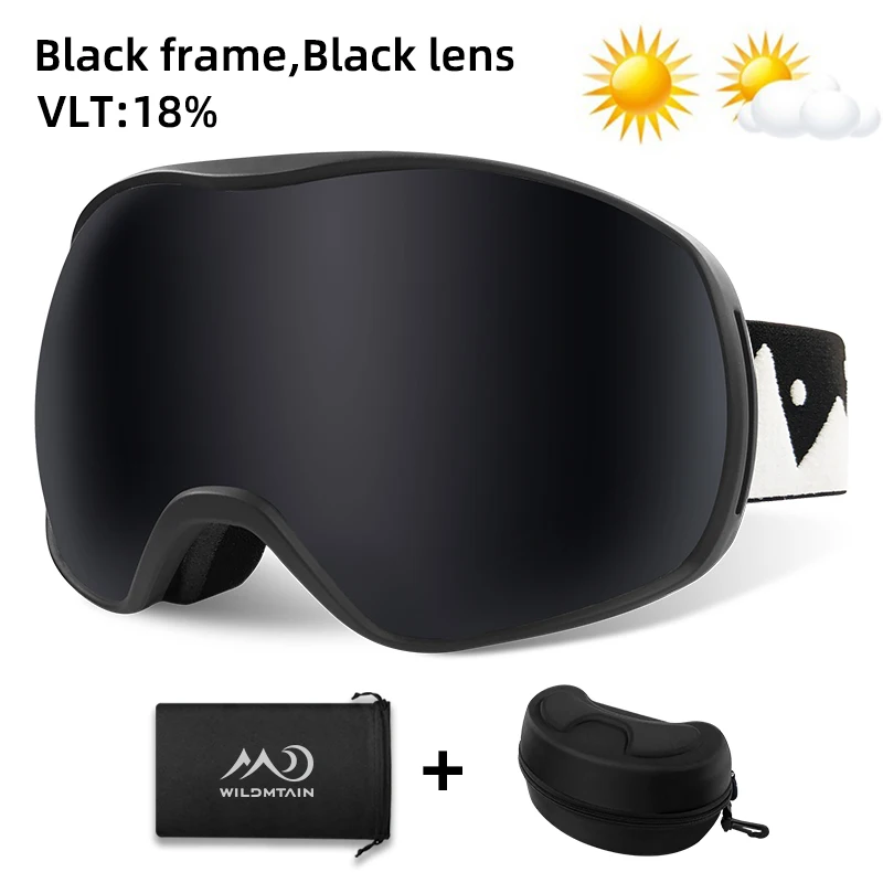 Black with case WILDMTAIN очки горнолыжные, зимние противотуманные очки, двухслойные лыжные очки, УФ-защита, для спорта на открытом воздухе, молодежные мужские и женские лыжные очки - Цвет: Black with case