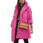 Женское длинное плюшевое пальто, розово-красное теплое пальто из искусственного меха, элегантная парка с отложным воротником для весны и осени, 2021