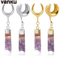 vanku 2pcs stainless steel natural stone pendant ear plugs tunnels plug ear gauges ear weight hook body piercing