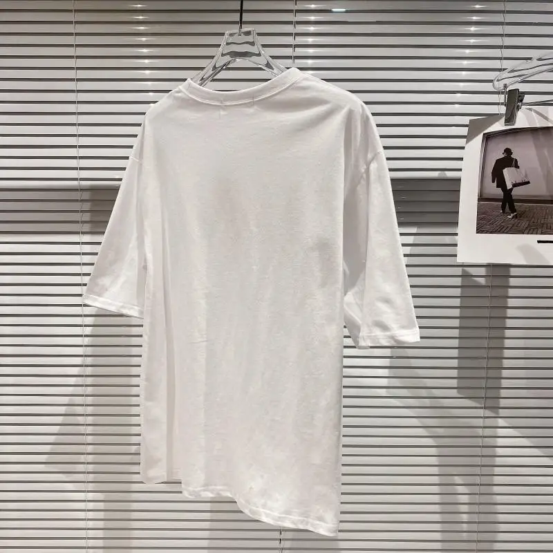 

KUSAHIKI 2021 Spring Love Heart Letter Printed Tshirts Causal Short Sleeve O-neck Graphic Tees Women Korean Top Shirt 6E549