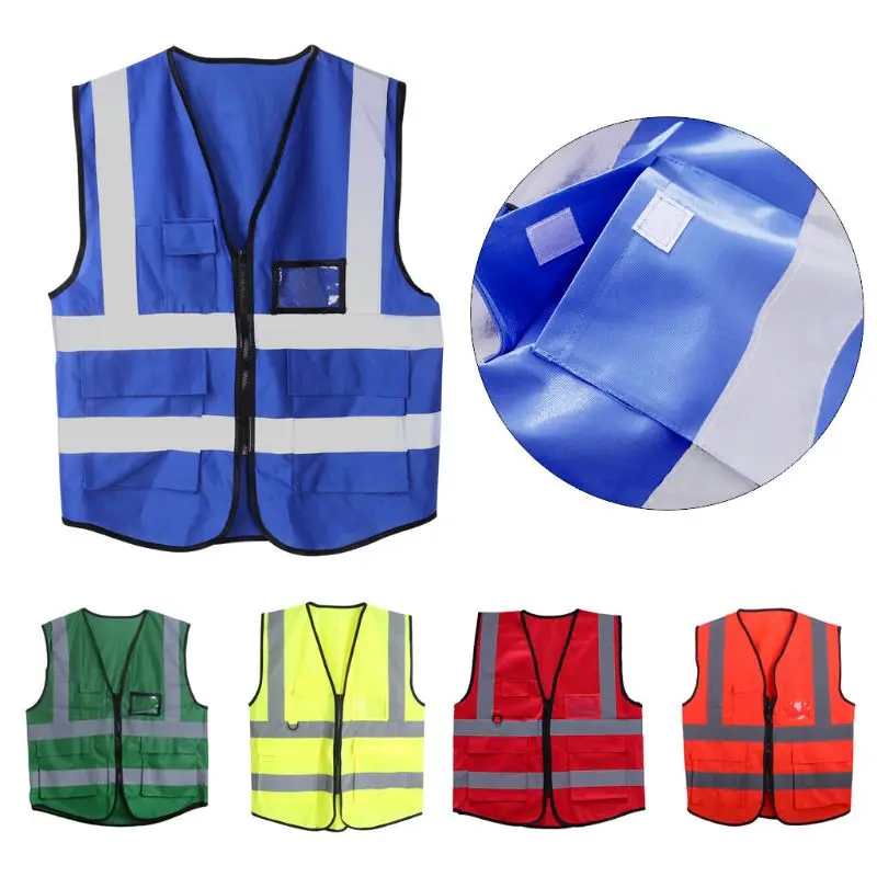 Hi-Vis жилет безопасности с молнией Светоотражающая куртка безопасности жилет 5 карманов