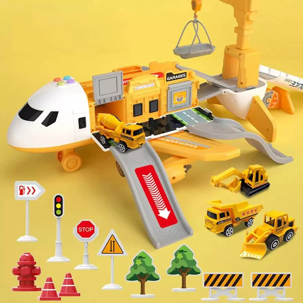 

Music Story Simulation Track Inertia Children's Toy Aircraft Model Cooperate With Alloy Car For Children