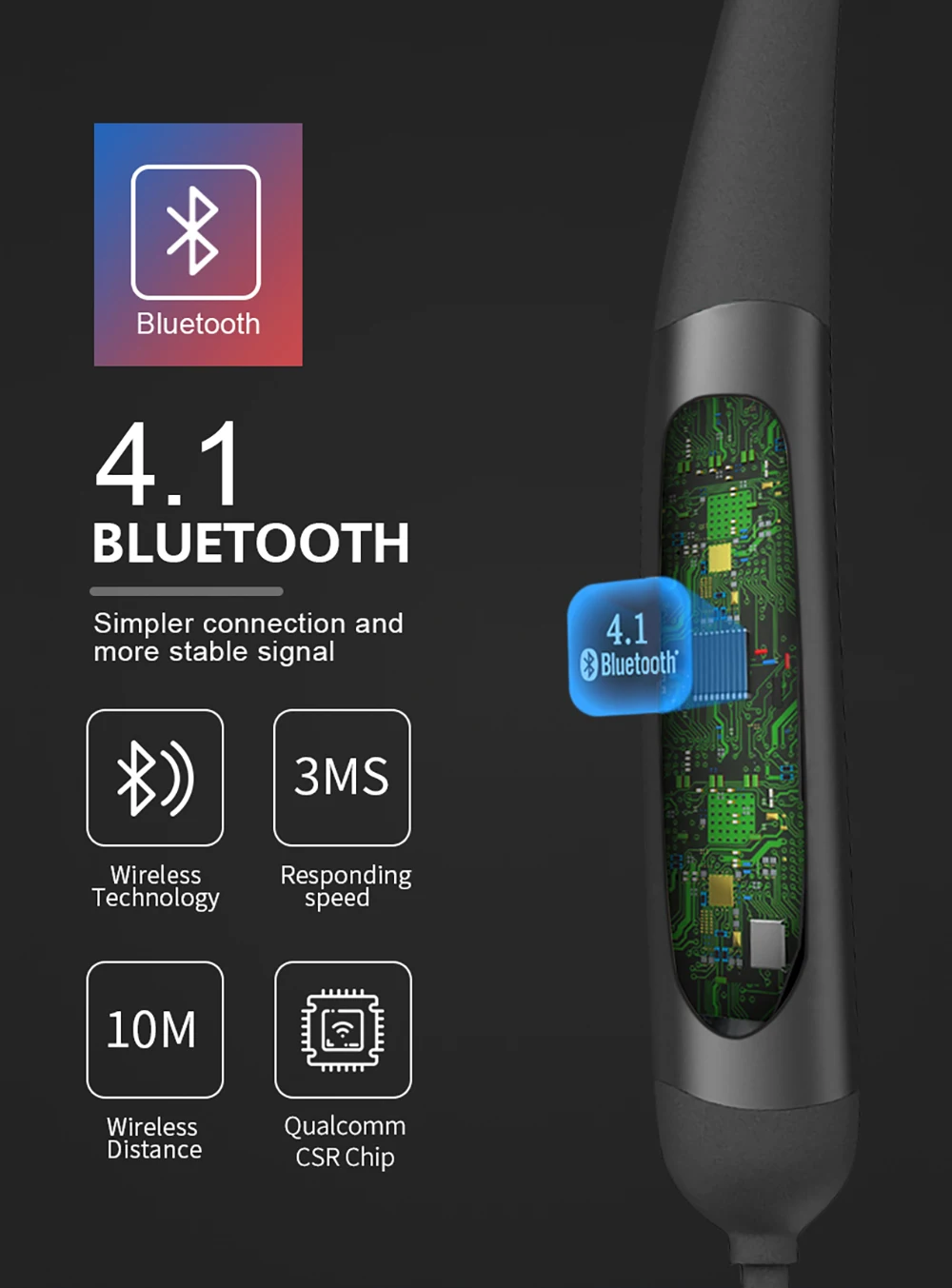 Bluetooth наушники с шейным ремешком, стерео гарнитура, беспроводные Bluetooth спортивные наушники с микрофоном для универсальных всех мобильных телефонов, водонепроницаемые