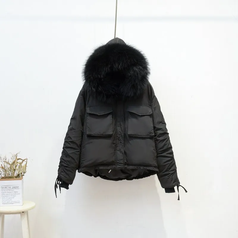 CRRIFLZ женские зимние куртки короткие натуральный мех теплый уплотненный пуховик