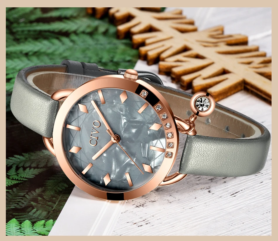 Relogio feminino CIVO модный синий кожаный ремешок женские наручные часы Роскошные Кристальные водонепроницаемые повседневные часы женские подарочные часы