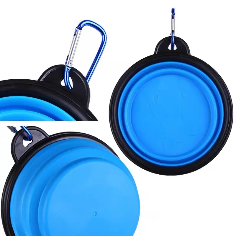 Складная миска для домашних животных силиконовая собак с пряжкой портативная