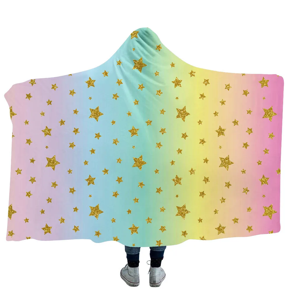 color8 Unicorn Hooded Blanket For Adults Childs Cartoon 3D Printed Sherpa Fleece Blanket Microfiber Wearable Throw Blanket For Home Bed - Color: color8