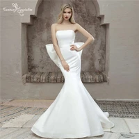 simple satin wedding dresses mermaid 2021 with big bow strapless fashionable bride dress bridal gowns vestido de noiva