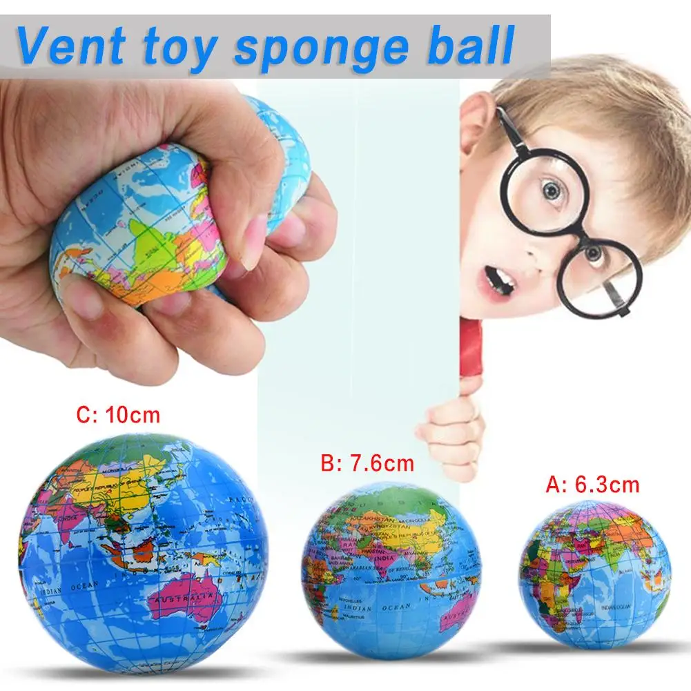 

6-10CM PU Squish Sponge Ball Funny Foam Bouncy Ball Tellurion For Adult Decompression Toys Worldmap Sponge Ball